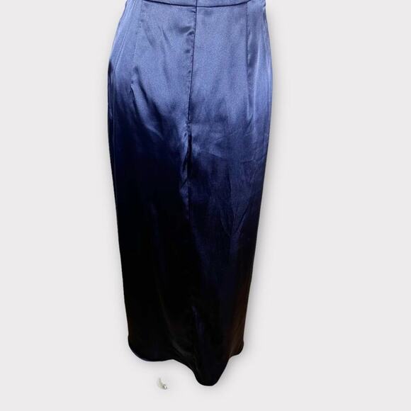 After Six Stretch Charmeuse Halter Draped Midi Dress Midnight Navy Blue Size 8 - Picture 10 of 15